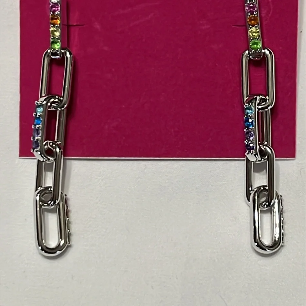 Kurt Geiger Rainbow Pave Link Linear Earrings NWT